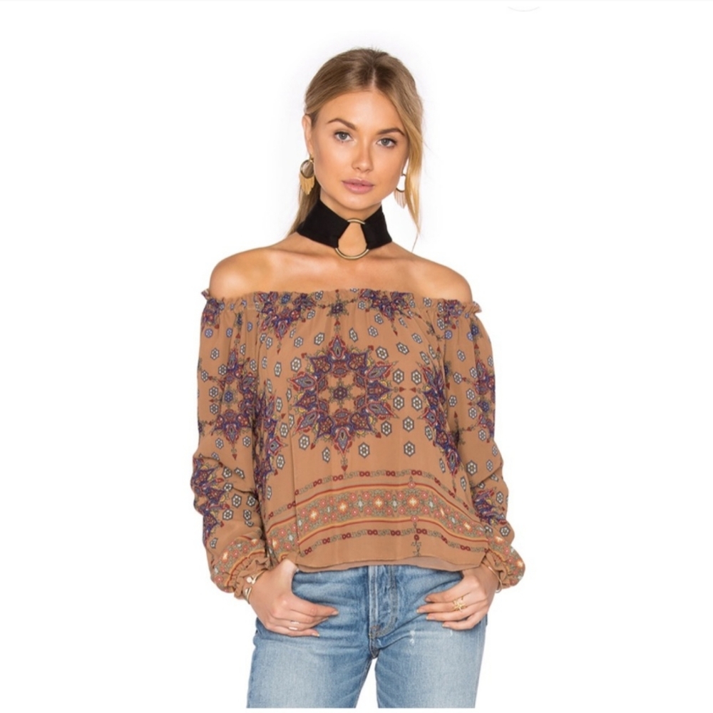 MISA Los Angeles Printed Scoop Neck Blouse